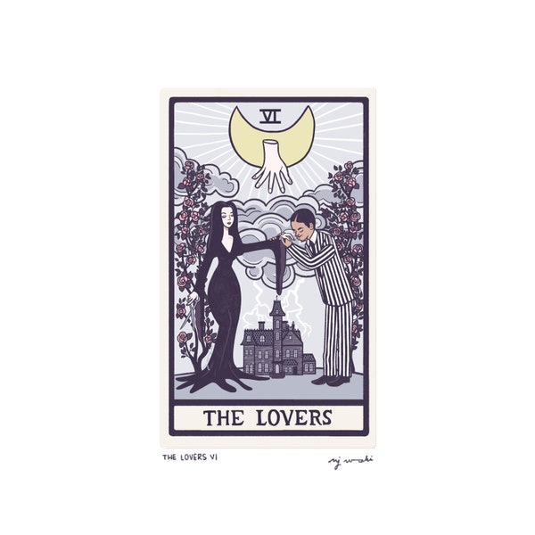 The Lovers VI - Tarot Card Art - Carte d'art découpée à la main, montée sur un support de 5 x 7 pouces