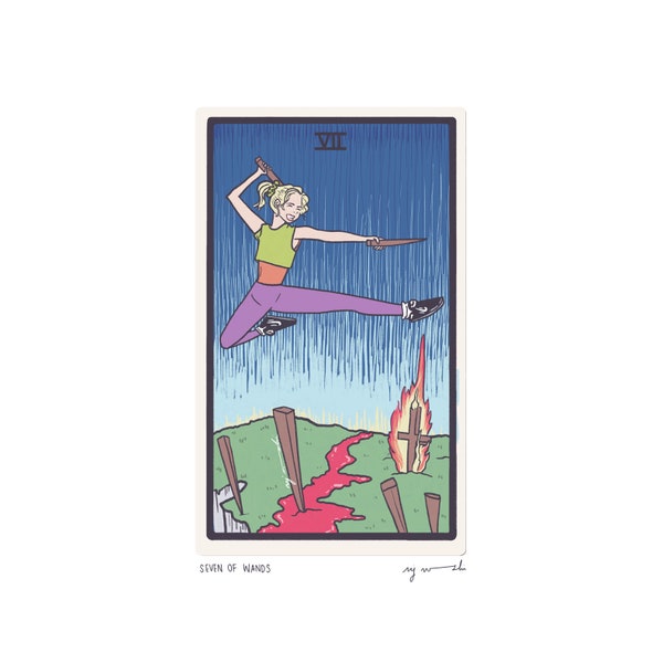 Seven of Wands - Tarot Card Art - 5x7 art print, hand-cut and mounted card