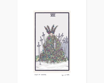 Eight of Swords - Large Tarot Print - 8x10 or 11x14