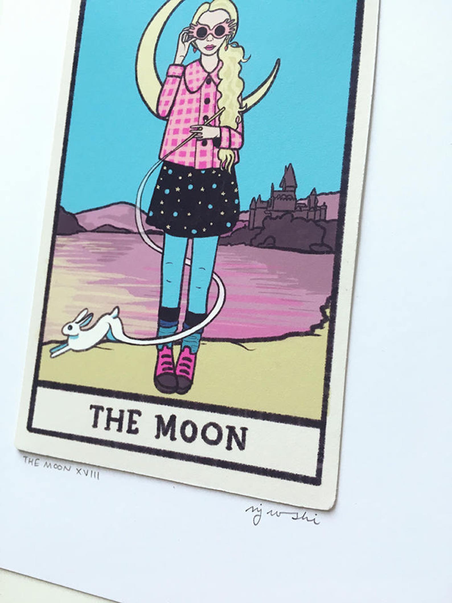 The Moon XVIII Tarot Card Art 5x7 Art Print Hand-cut and - Etsy