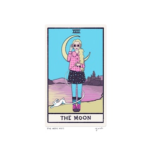 The Moon XVIII - Tarot Card Art - Hand-cut art card mounted on 5x7 backing