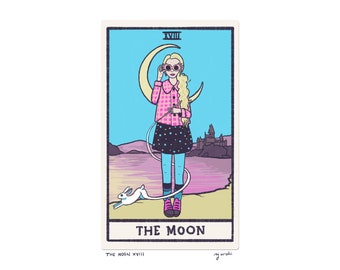 The Moon XVIII - Tarot Card Art - Hand-cut art card mounted on 5x7 backing