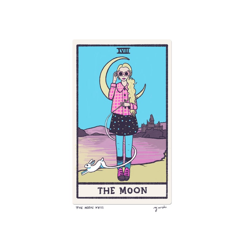 The Moon XVIII  Tarot Card Art  Luna Lovegood  5x7 art image 0