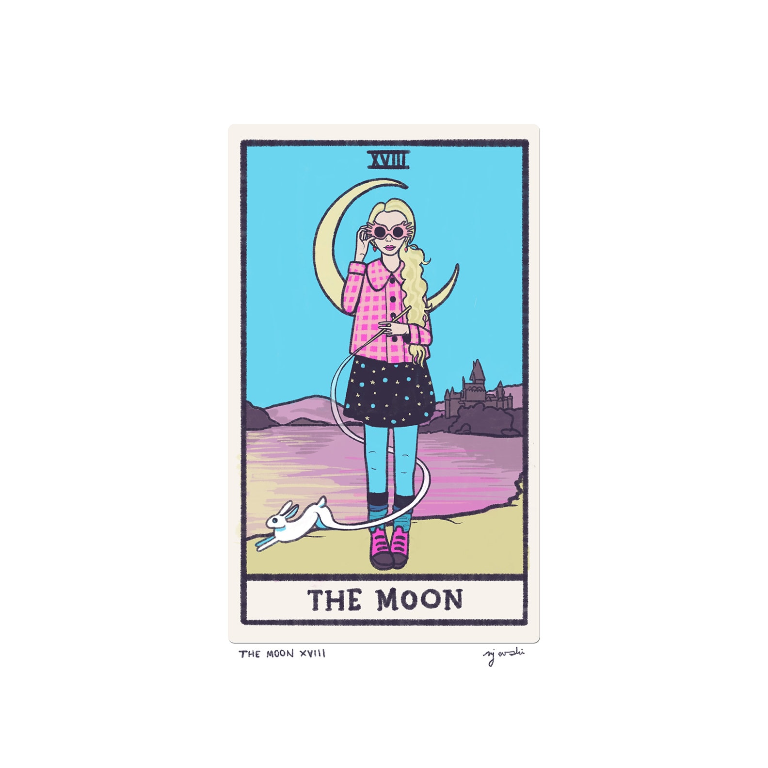 The Moon XVIII Tarot Card Art 5x7 art print hand-cut and Etsy
