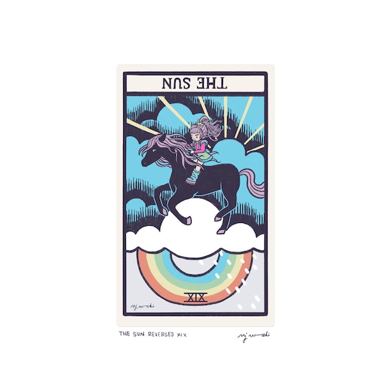 The Sun Xix Reversed Tarot Card Art 5x7 Art Print Etsy