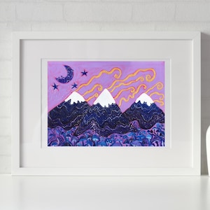 Universe in the Mountains, Mushroom Art Print | Trippy, nature inspired artwork |