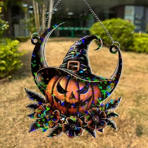 Halloween Stained Acrylic Suncatcher, Spooky Decor, Pumpkin Halloween Suncatcher, Halloween Ornament, Home Decor, Halloween Gifts