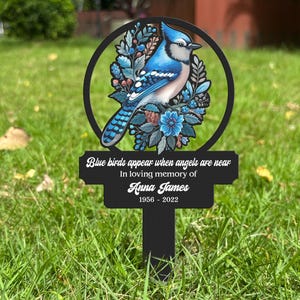 Personalized Blue Bird Metal Stake, Memorial Plaque, Human Grave Marker, Garden Metal Yard Art Loss Of Mom Remembrance Gift, Sympathy Plaque