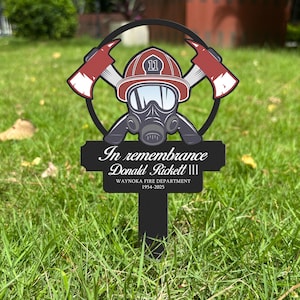 Fireman Memorial Stake, Firefighter Grave Marker, Firefighter Memorial Plaque with Stake, Fireman Cemetery Stake, Firefighter Grave Maker