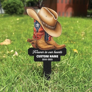 Placa memorial personalizada para cowgirl, estaca de metal para cowgirl, cruz memorial para cowgirl para sepultura, simpatia para cowgirl, marcador de sepultura humano
