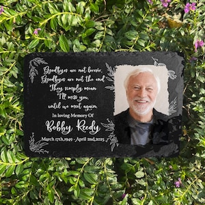 Piedra conmemorativa personalizada, piedra del recuerdo, en memoria de un ser querido, las despedidas no son para siempre, lápida conmemorativa, regalo de condolencia, piedra con imagen