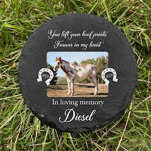 Horse Memorial Stone, Pet Horse Garden Stone, Horse Photo Sympathy Gift, Custom Pet Horse Portrait, Loss Of Horse, You Left Your Hoof Prints