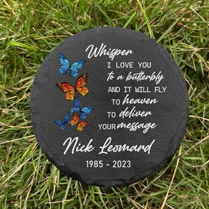 Custom Butterflies Memorial Stone, Loved Ones Memorial Plaque, Whisper to a Butterfly Message to Butterfly, Memorial Garden Stone