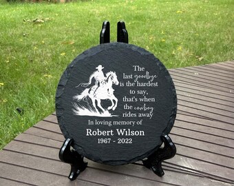 Pietra commemorativa da cowboy, tributo in granito per giardino, regalo di condoglianze per amanti dei cavalli