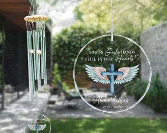 Personalized Memorial Wind Chime, Sympathy Gift, Cross with Angel Wings