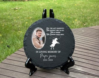 Pietra commemorativa da cowboy, tributo di condoglianze per gli amanti dei cavalli, regalo personalizzato per la perdita di un cavaliere.