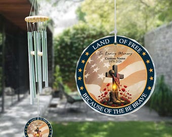 Personalized Veteran Memorial Wind Chime, Fallen Soldier Memorial Gift, Military Sympathy Gift, Patriotic Military Boots decor, veteran gift