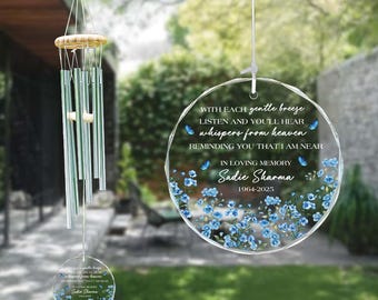 Personalized Memorial Wind Chime for loss of mom Remembrance gift, Sympathy wind Chime with butterflies, Forget Me Not Memorial Flower Decor