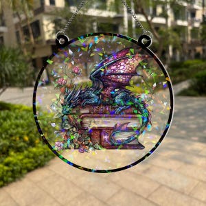 Dragon and Book Suncatcher, Fantasy Reader Gift, Perfect Literary Gift, Book Lovers and Readers, Dragon with Book Acrylic Window Hanging