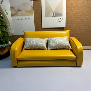 1:8 Dollhouse Miniature Sofa, Fabric Sofa with 2 Pillow, Faux Leather Sofa for Dollhouse, Handmade Doll Furniture, Custom Size & Color