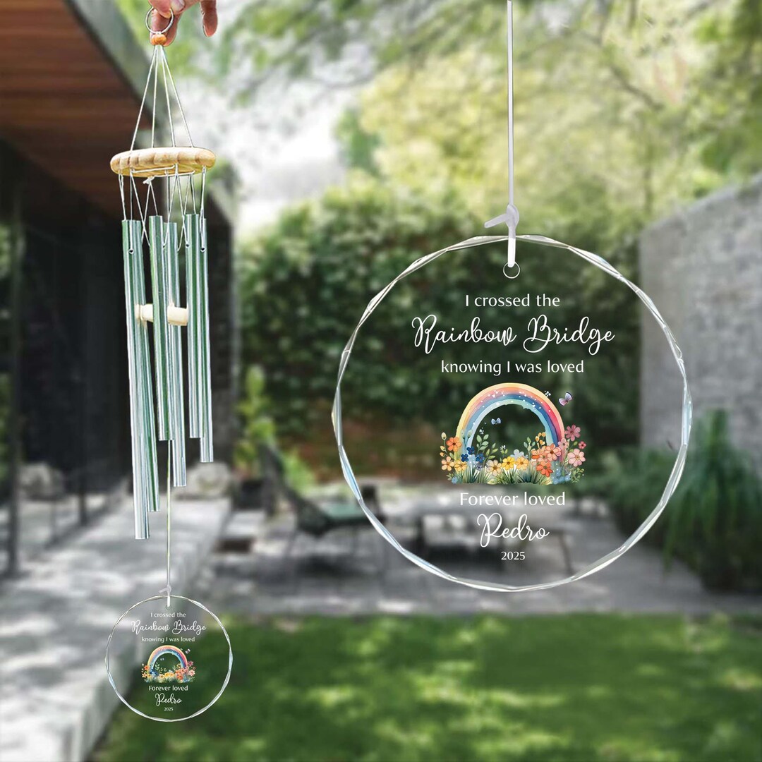 Personalized Dog Memorial Wind Chime, Crossed the Rainbow Bridge ...