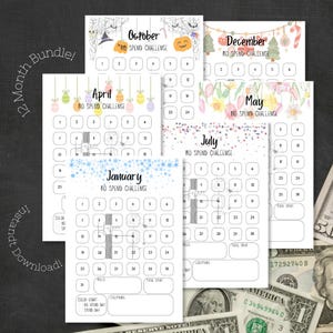 No Spend Challenge-bundel downloaden, 12 maanden No Spend-uitdagingsbundel downloaden, No Spend-uitdaging direct downloaden, No Spend-uitdaging, afdrukbaar