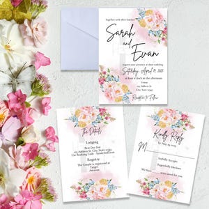 Pastel Floral Wedding Invitation, Floral Wedding Invite Details, RSVP, Garden Floral Wedding Stationary, Pastel Floral Wedding Stationary