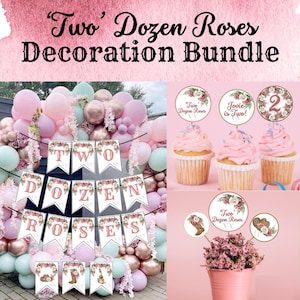 Two Dozen Roses Birthday Decoration Bundle, Girl Second Birthday Decorations Bundle, Cowgirl Second Birthday Decoration Bundle, Roses