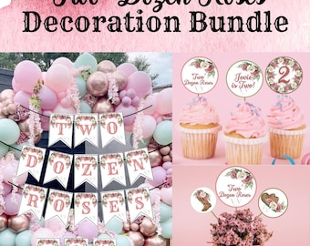 Two Dozen Roses Birthday Decoration Bundle, Girl Second Birthday Decorations Bundle, Cowgirl Second Birthday Decoration Bundle, Roses