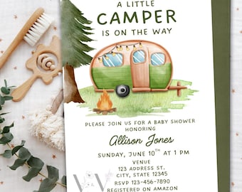 Little Camper Baby Shower Invitation Template, Camping Baby Shower Invitation Template, Little Camper On The Way Baby Shower Invitation
