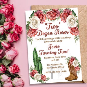 Two Dozen Roses Birthday Invitation Template, Girl Second Birthday Invitation Template, Cowgirl Second Birthday Invitation Template, Roses