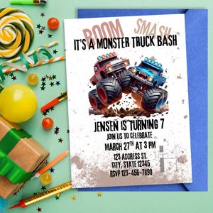 Monster Truck Birthday Party Invitation Template, Monster Truck Bash Birthday Invitation Template, Monster Truck Birthday Invitation