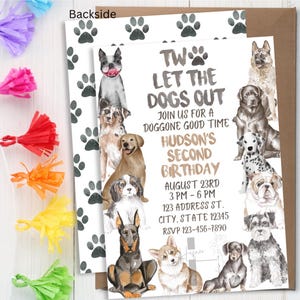 Two Let The Dogs Out Birthday Invitation Template, Dog Themed Second Birthday Invitation Template, Dogs Second Birthday Invitation Template