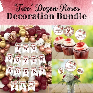 Two Dozen Roses Birthday Decoration Bundle, Girl Second Birthday Decorations Bundle, Cowgirl Second Birthday Decoration Bundle, Roses