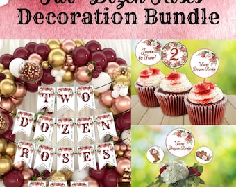 Two Dozen Roses Birthday Decoration Bundle, Girl Second Birthday Decorations Bundle, Cowgirl Second Birthday Decoration Bundle, Roses