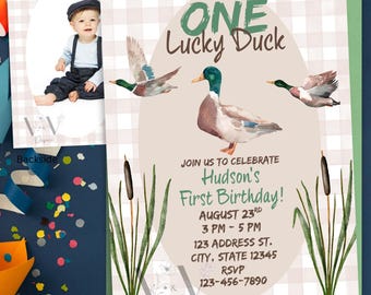 One Lucky Duck Birthday Invitation Template, Duck First Birthday Invitation Template, Lucky Duck First Birthday, Editable Birthday Invite