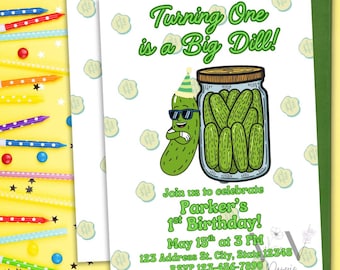 One Big Dill Birthday Party Invitation Template, Kind Of A Big Dill Birthday Party Invitation Template, Dill Pickle Birthday Invite, Pickles