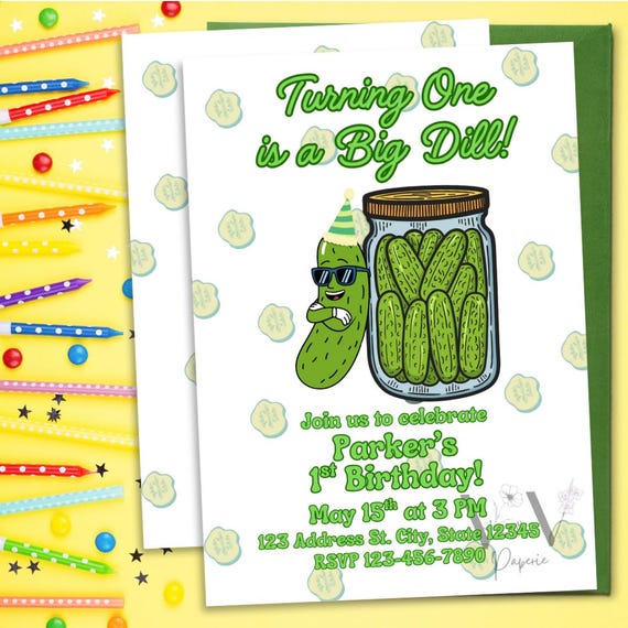 One Big Dill Birthday Party Invitation Template, Kind Of A Big Dill Birthday Party Invitation Template, Dill Pickle Birthday Invite, Pickles