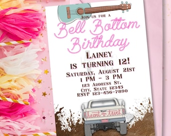 Plantilla de invitación de cumpleaños de Bell Bottom, plantilla de invitación de cumpleaños con temática de Lainey Wilson, plantilla de invitación de cumpleaños de Country Girl