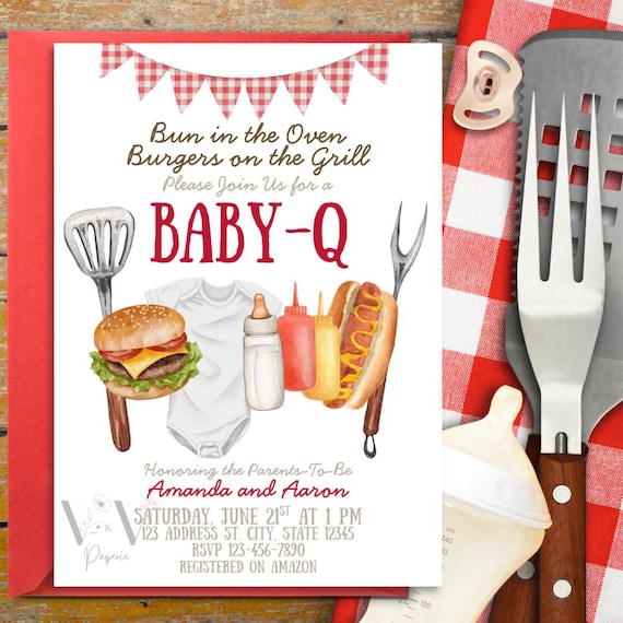 Baby-Q Baby Shower Invitation Template, BBQ Baby Shower Invitation Template, Cookout Baby-Q Baby Shower Invitation Template, Baby-Q Invite