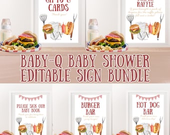 Modello per cartelli per baby shower Baby-Q, modello per cartelli personalizzati per baby shower BBQ, modello per cartelli per baby shower Baby-Q Cookout, cartelli per baby shower Baby-Q