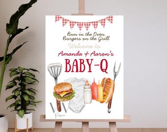 Modello di cartello di benvenuto per baby shower Baby-Q, modello di cartello di benvenuto per baby shower BBQ, modello di cartello di benvenuto per baby shower Baby-Q, Baby-Q