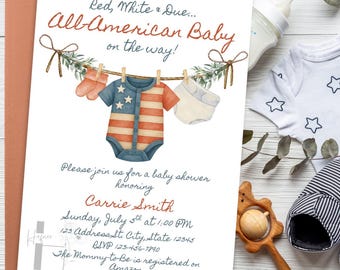 All American Baby Shower Invitation Template, Fourth of July Baby Shower Invitation Template, American Baby Shower Invitation Template