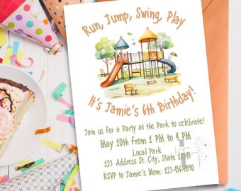Party at the Park Birthday Party Invitation Template, Playground Birthday Party Invitation Template, Party at the Playground Birthday Invite