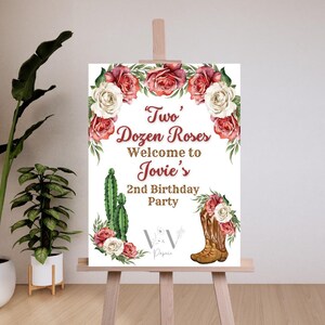 Two Dozen Roses Birthday Welcome Sign Template, Girl Second Birthday Welcome Sign Template, Cowgirl Second Birthday Welcome Sign Template