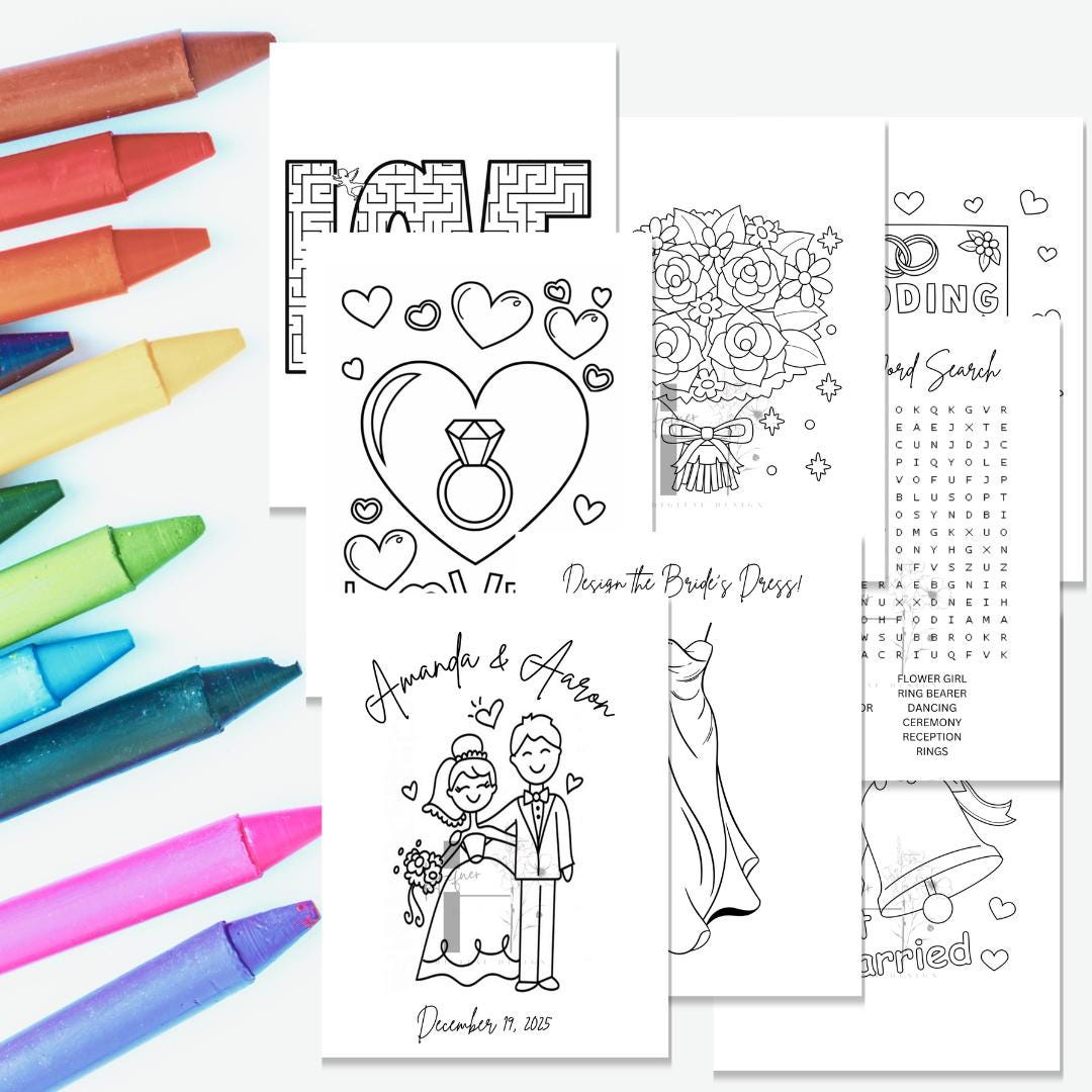 Personalized Wedding Coloring Pages for Kids Template Bundle, Wedding ...