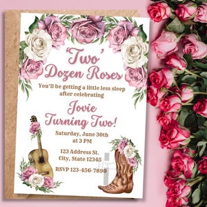 Two Dozen Roses Birthday Invitation Template, Girl Second Birthday Invitation Template, Cowgirl Second Birthday Invitation Template, Roses
