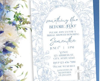 Something Blue Bridal Shower Invitation Template, Blue Floral Bridal Shower Invitation Template, Something Blue Before I Do Invitation