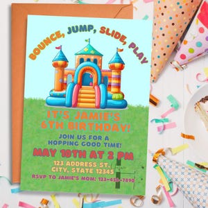 Bounce House Birthday Party Invitation Template, Infaltable Birthday Party Invitation Template, Bounce Jump Slide Play Birthday Party Invite