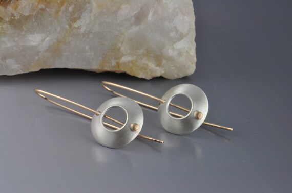 modern geometric earrings circle earrings silver and gold | Etsy